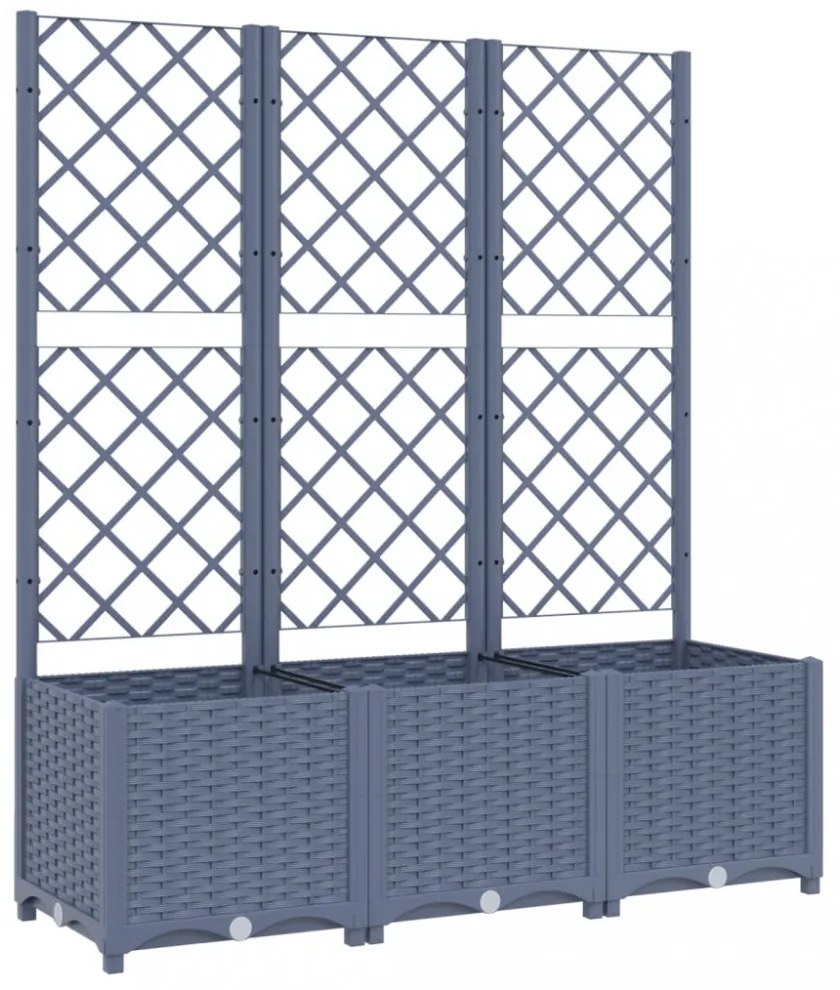 kékszürke PP rácsos kerti ültetőláda 120 x 40 x 136 cm