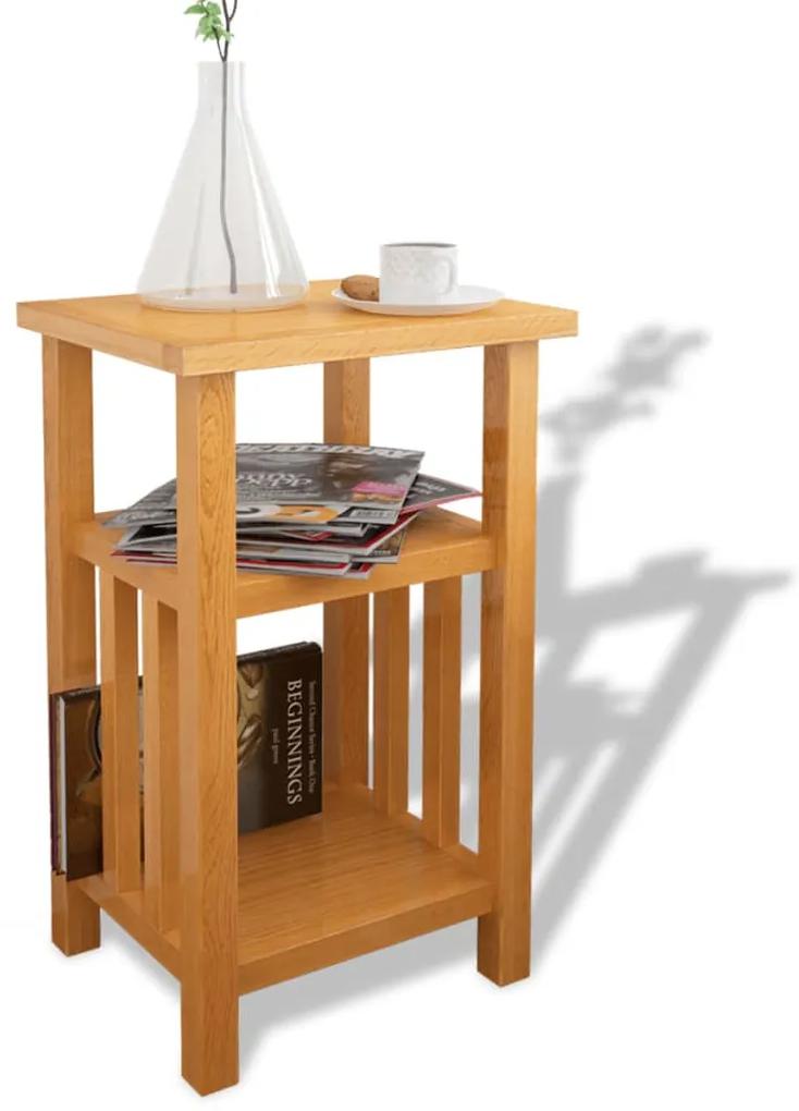 vidaXL tömör tölgyfa asztalka újságtároló polccal 27 x 35 x 55 cm
