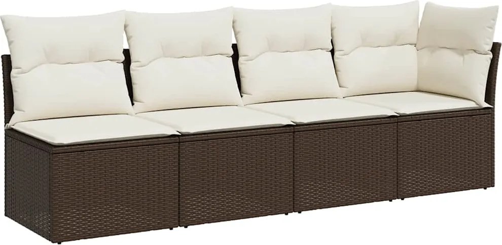 vidaXL 4 személyes barna polyrattan kerti kanapé párnával