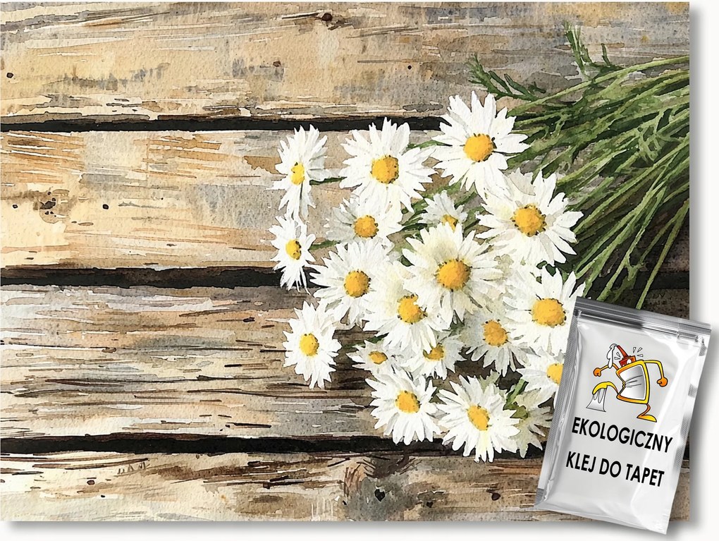 Fotótapéta Flizelina Tavasz Margaréták Virágok Fa Deszka 250x175 ragasztó