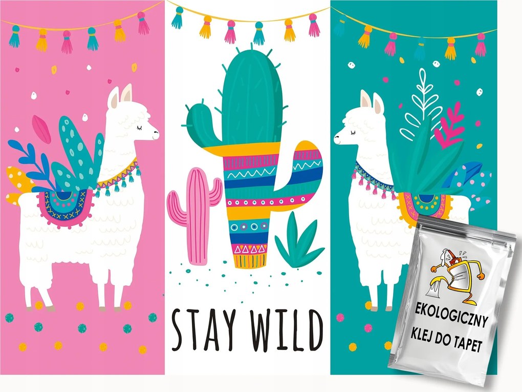 Fotótapéta Flizelina Láma Alpaka Kaktusz Stay Wild Mexikó 200x140 ragasztó