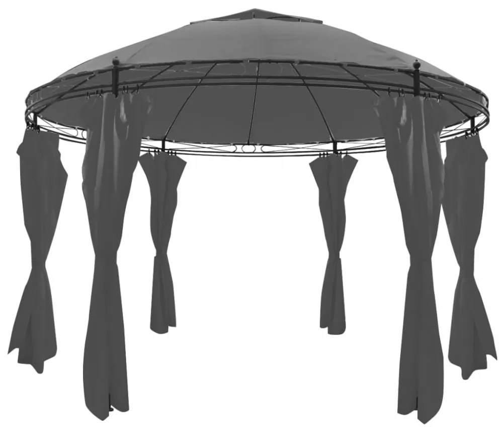 kerek antracitszürke pavilon függönyökkel 3,5 x 2,7 m