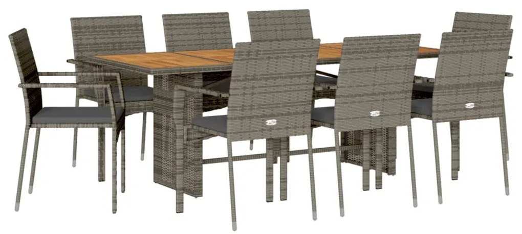9 részes szürke polyrattan kerti étkezőgarnitúra párnával