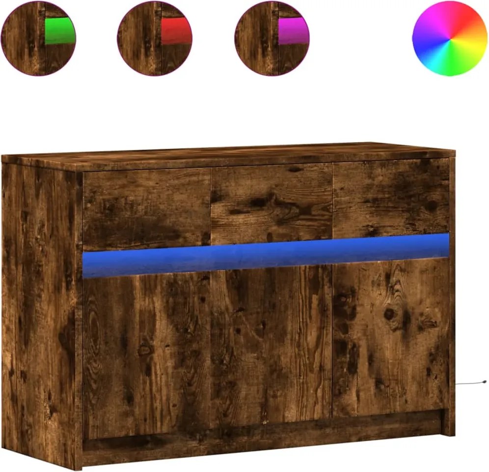 vidaXL füstös tölgy színű szerelt fa LED-es TV-szekrény 91x34x61 cm
