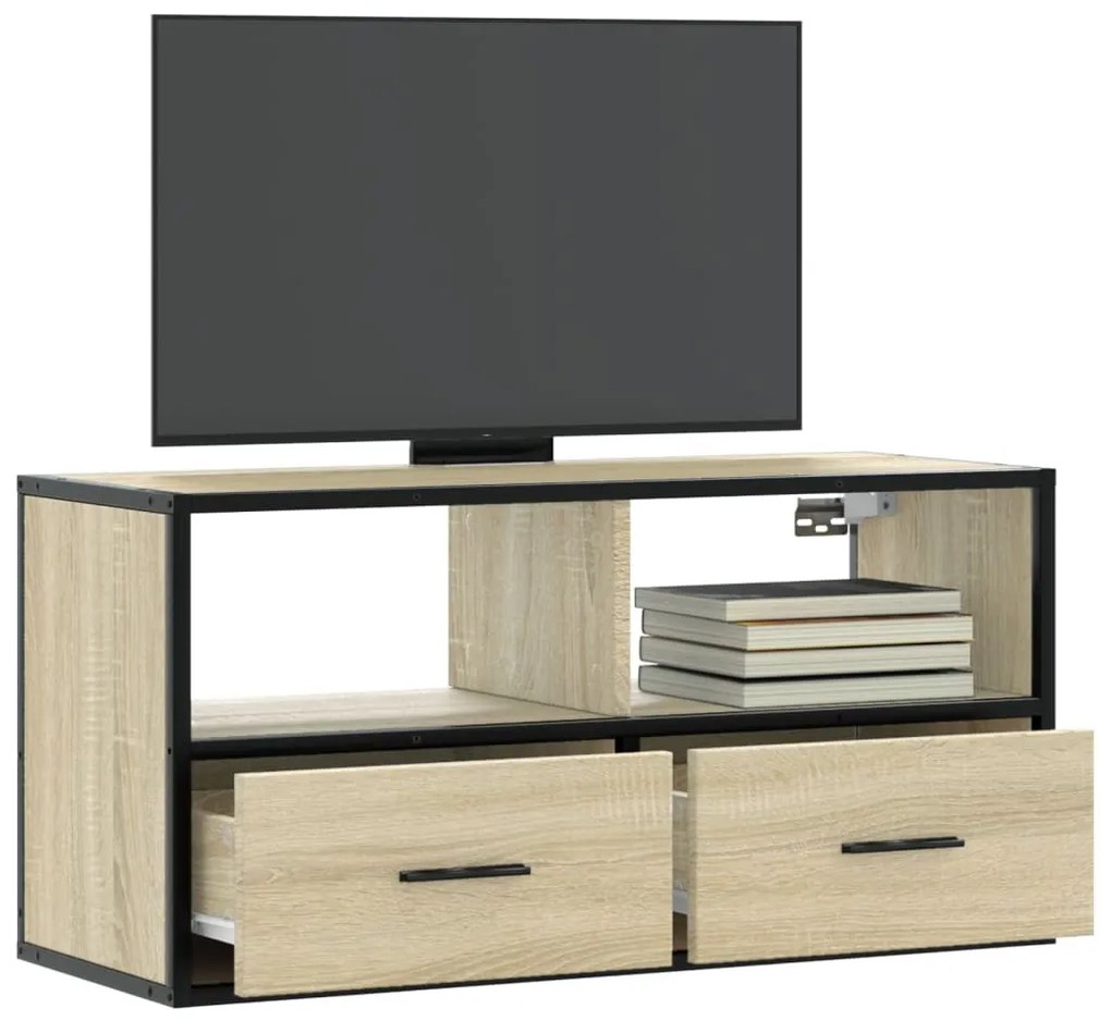 sonoma tölgy színű szerelt fa és fém TV-szekrény 80x31x39,5 cm