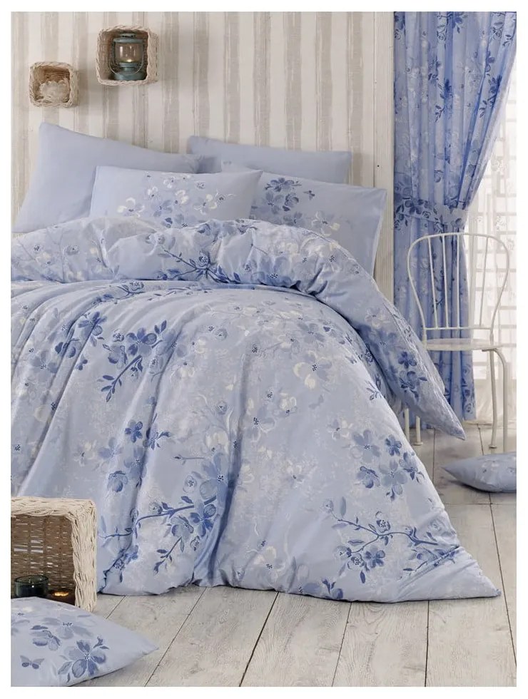 Világoskék egyszemélyes renforcé pamut ágyneműhuzat 140x200 cm Elena – Mijolnir