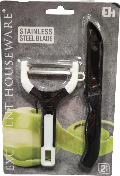 Hámozó szett Rozsdamentes acél kés rátéttel Fekete