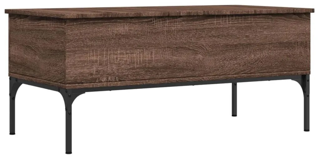 Barna tölgyszínű szerelt fa és fém dohányzóasztal 100x50x45 cm