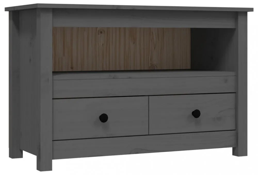 szürke tömör fenyőfa TV-szekrény 79 x 35 x 52 cm