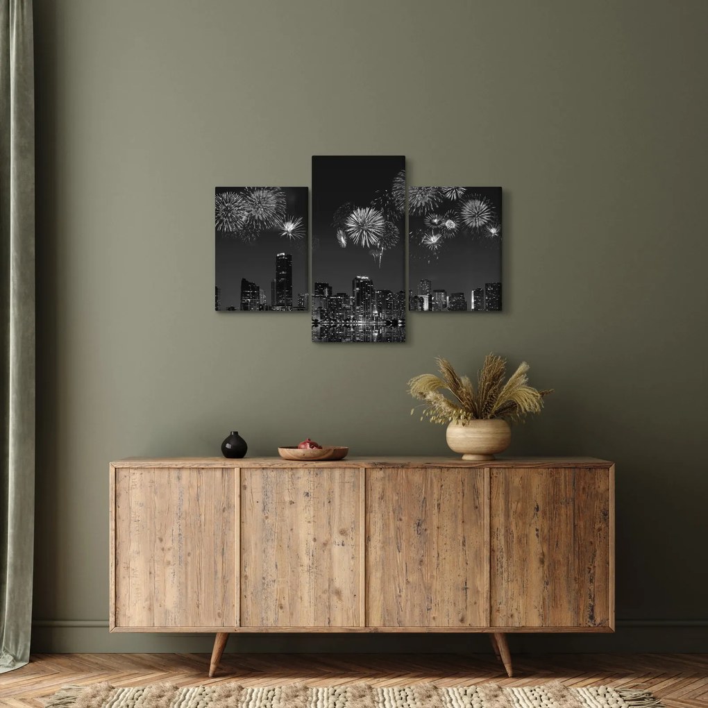 Kép - tűzijáték Miamiban, fekete és fehér (90x60 cm)
