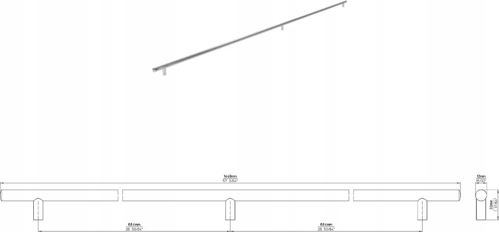 Bútorfogantyú Siro 885-1449ZN1 fényes króm, 3 láb