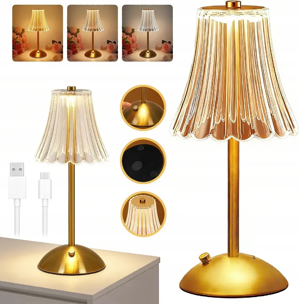 Led Asztali Lámpa, Usb Újratölthető, Szabályozható, Érintőképernyős, 3 Színmód