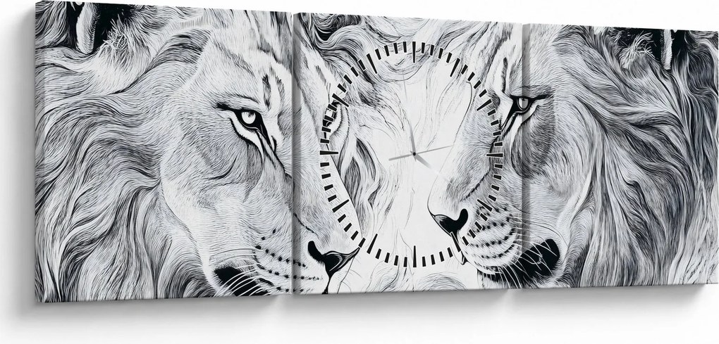 Kép - Rajzolt oroszlánfejek (órával) (90x30 cm)
