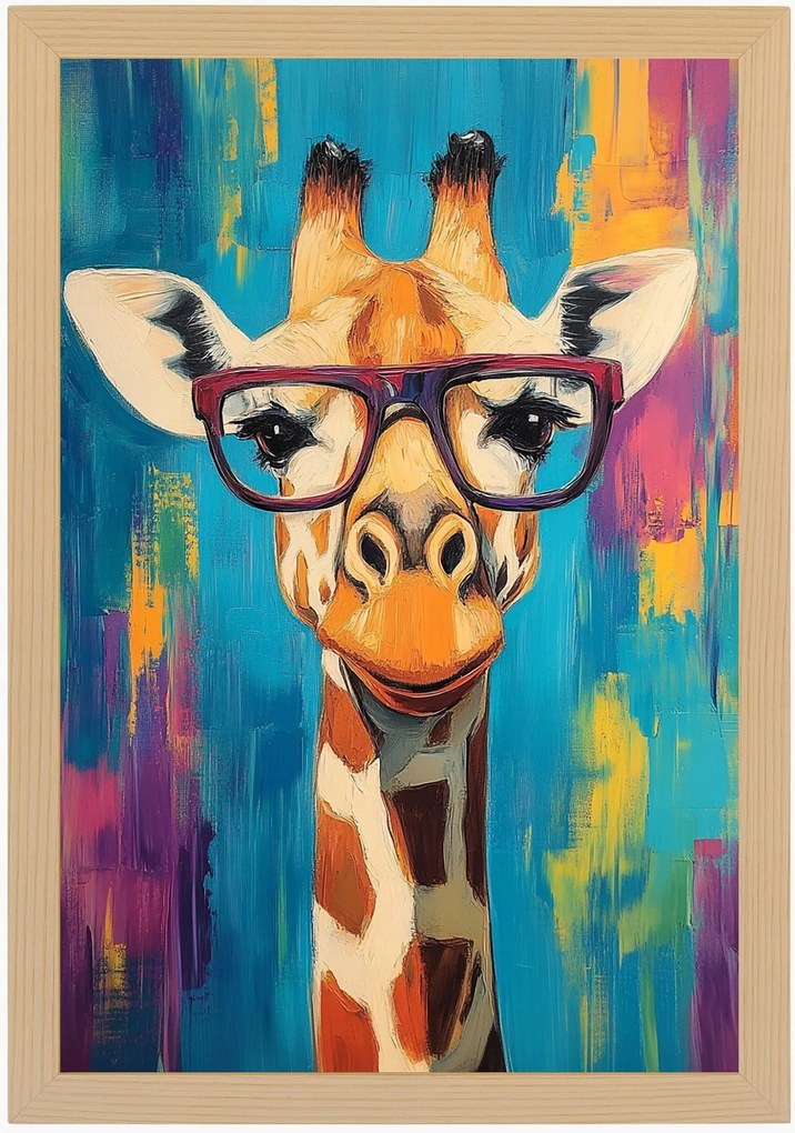 Poszter Keret Fa Portré Zsiráf Szemüveg Pop-art Hipster Funky 40x60