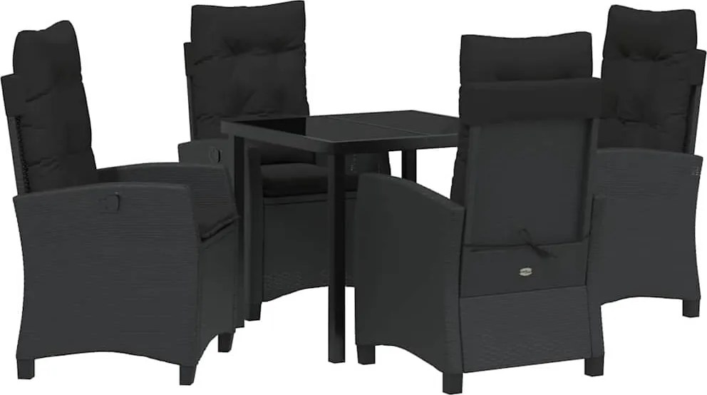 vidaXL Kert étkező szett párnával 5 pcs Fekete polirattan