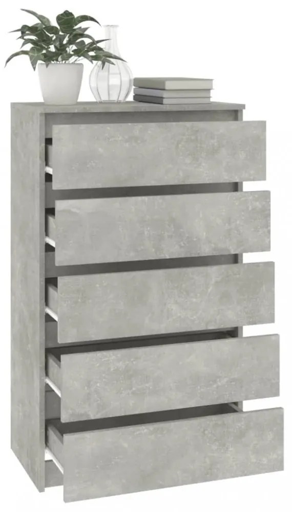 betonszürke szerelt fa fiókos szekrény 60 x 36 x 103 cm