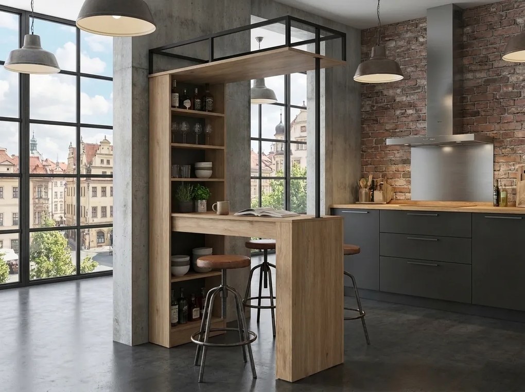 Étkezőasztal tároló polccal VALTORI, dió/fekete