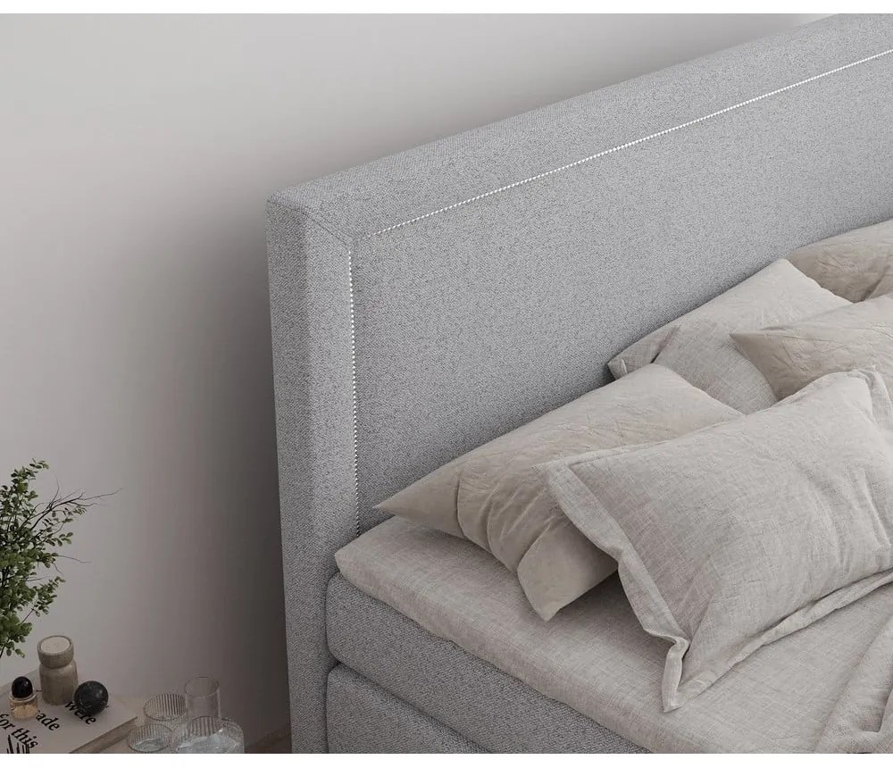 Világosszürke ágyneműtartós boxspring ágy 200x200 cm Lavenda – Maison de Rêve