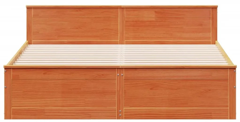 barna tömör fenyőfa ágy matrac nélkül fejtámlával 200 x 200 cm