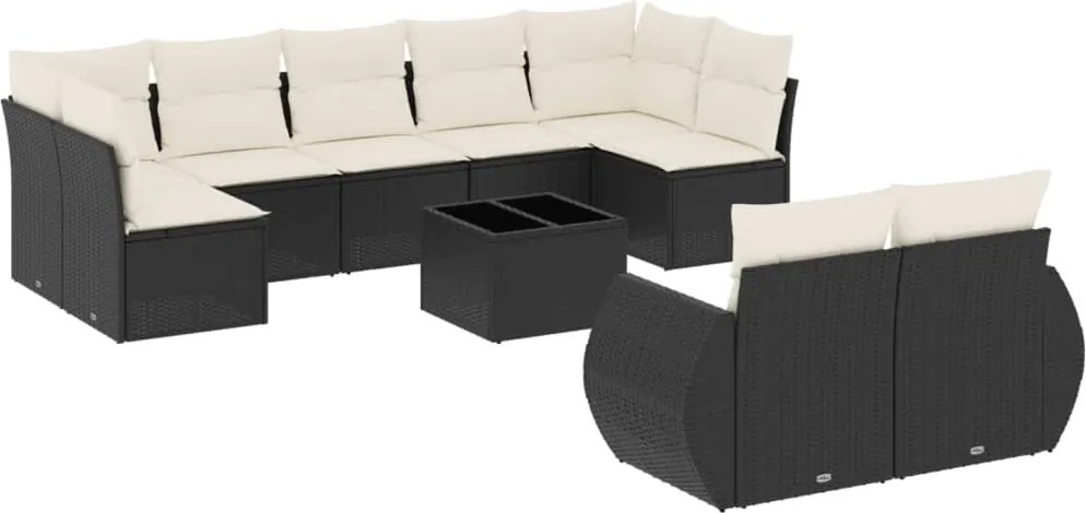 vidaXL 10 részes fekete polyrattan kerti ülőgarnitúra párnákkal