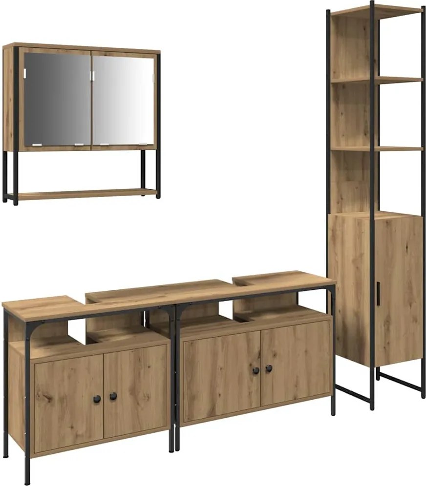 vidaXL Fürdőszoba bútor szett polcokkal 4 pcs kézműves tölgy Faanyag