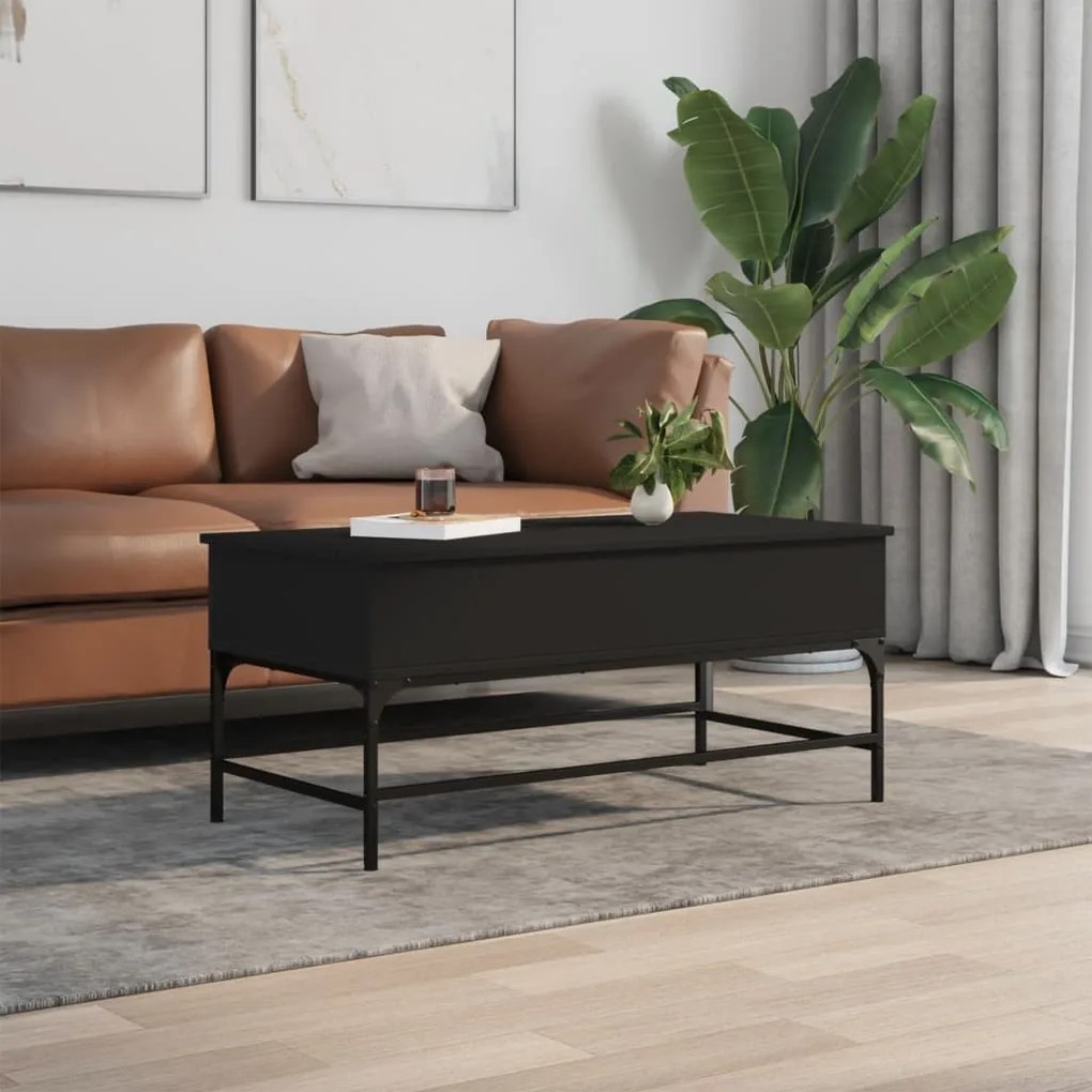 Fekete szerelt fa és fém dohányzóasztal 100 x 50 x 45 cm