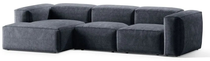Szürkéskék kordbársony sarokkanapé (bal oldali-heverő résszel) Bergano – Cosmopolitan Design