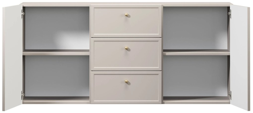 Lorini fali komód 150 cm fiókokkal - kasmír / arany fogantyúk