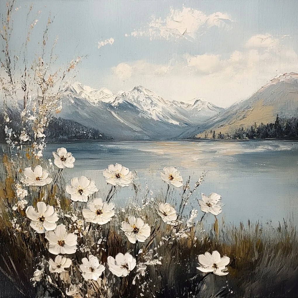 Vászonkép Canvas Tájkép Hegyek Tátra Tó Völgy Virágok 40x40