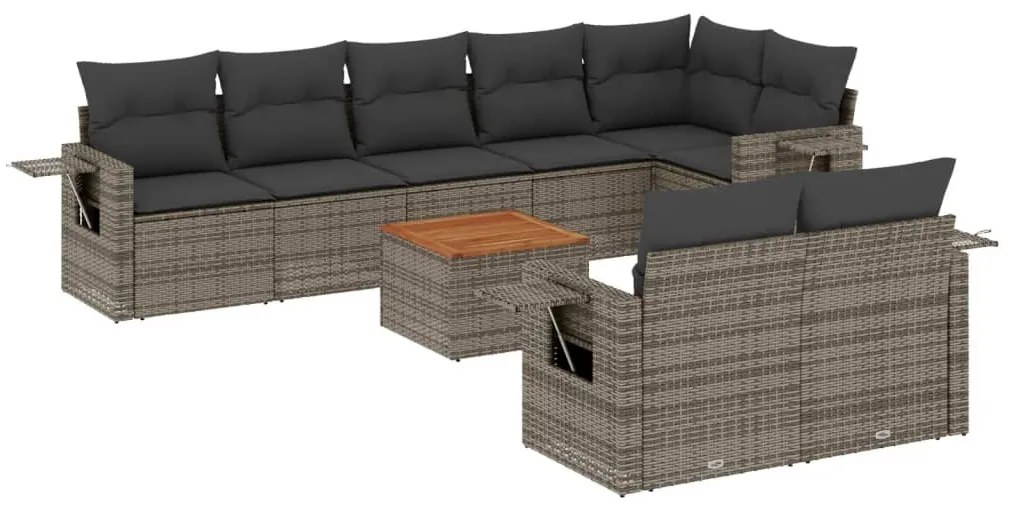 9 részes szürke polyrattan kerti ülőgarnitúra párnákkal