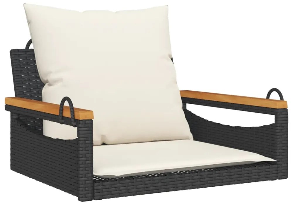 fekete polyrattan hintapad párnákkal 63 x 62 x 40 cm