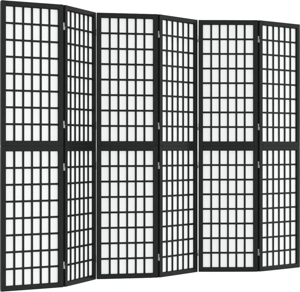 vidaXL 6 paneles fekete japán stílusú összecsukható paraván 240x170 cm
