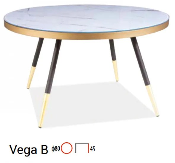 Vega B dohányzóasztal 80 cm Fehér márvány - Fekete