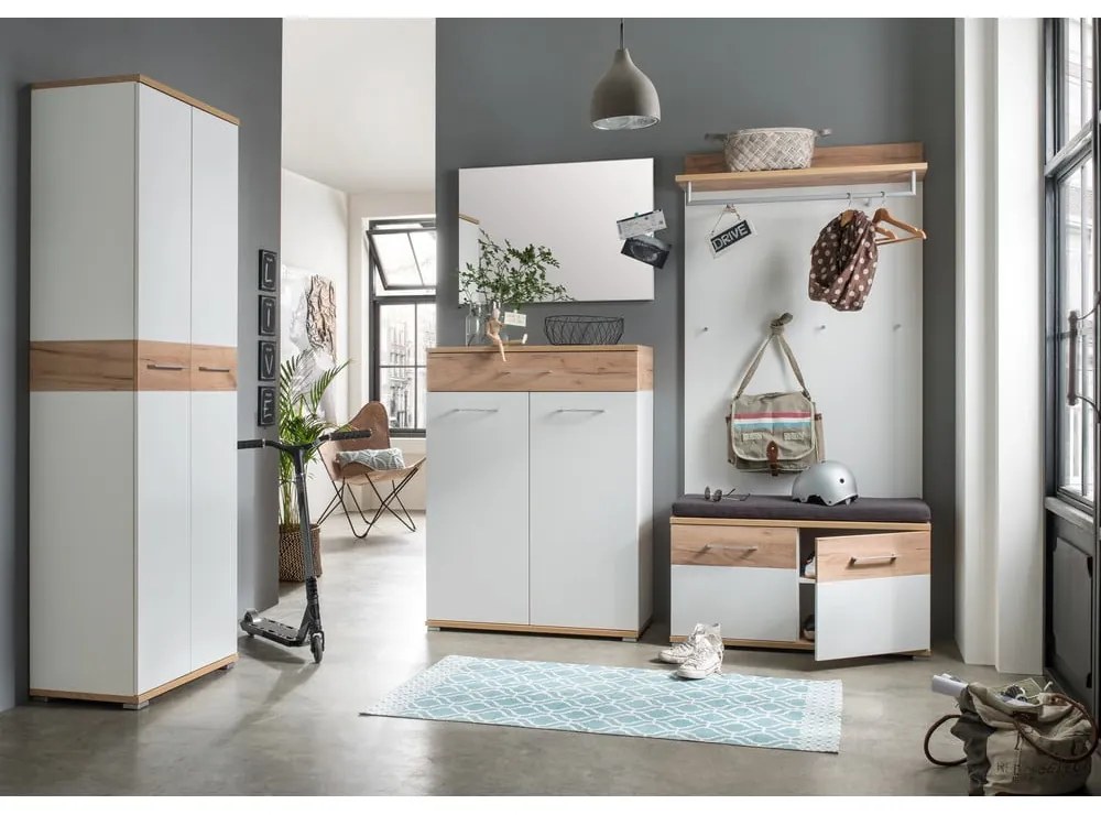 Fehér-natúr színű fogas panel tölgyfa dekorral Topix – Germania