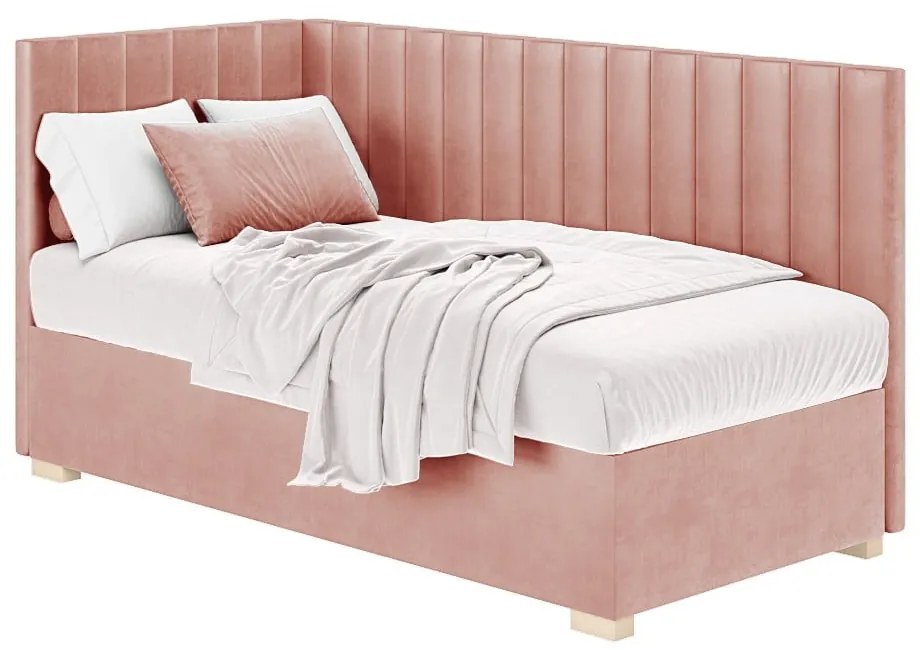 Rózsaszín sarok ágyneműtartós gyerekágy matraccal 90x200 cm Snugi – Ghado