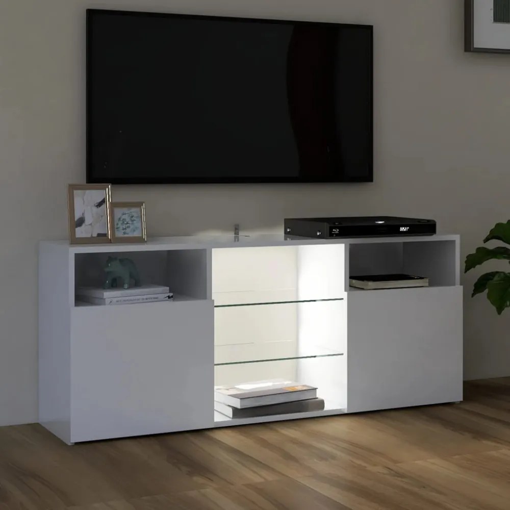 magasfényű fehér TV-szekrény LED lámpákkal 120 x 30 x 50 cm