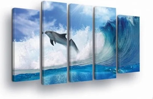 Vászonkép 150x100 Delfin hullám óceán tenger ugrás nap természet művészet