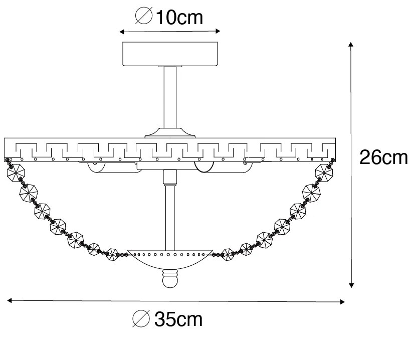 Klasszikus mennyezeti lámpa acélból kristállyal 3 lámpás - Mondrian
