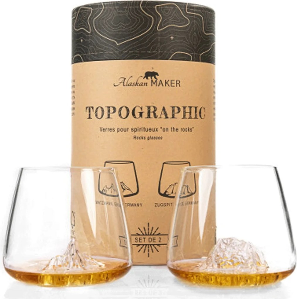 2 db-os whiskys pohár szett Topographic Zugspitze &amp; Watz