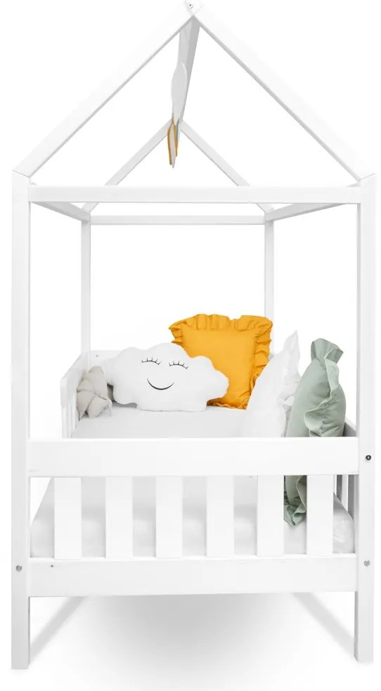 Gyermek ház alakú ágy korláttal és ágyráccsal New Baby CASTELLO 160x80 cm fehér