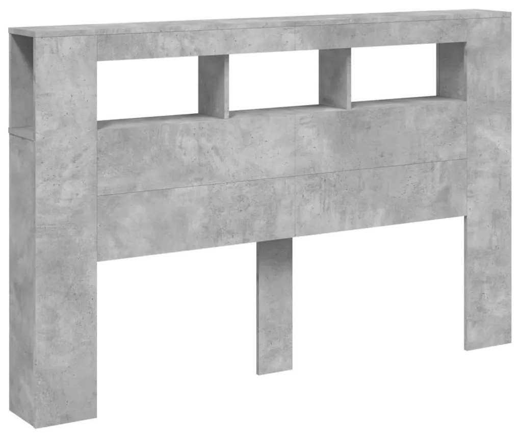 betonszürke szerelt fa LED-es fejtámla 160x18,5x103,5 cm