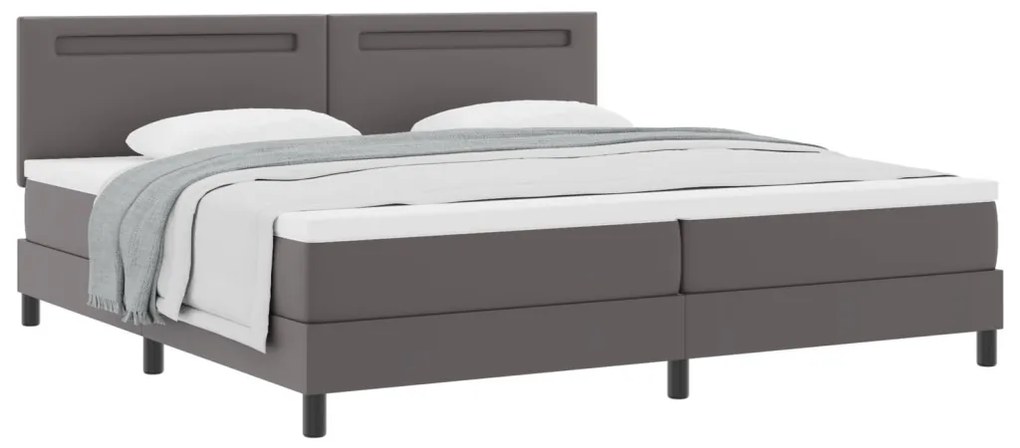Boxspring Ágy Matraccal Szürkében, 200x200 cm, Műbőr.