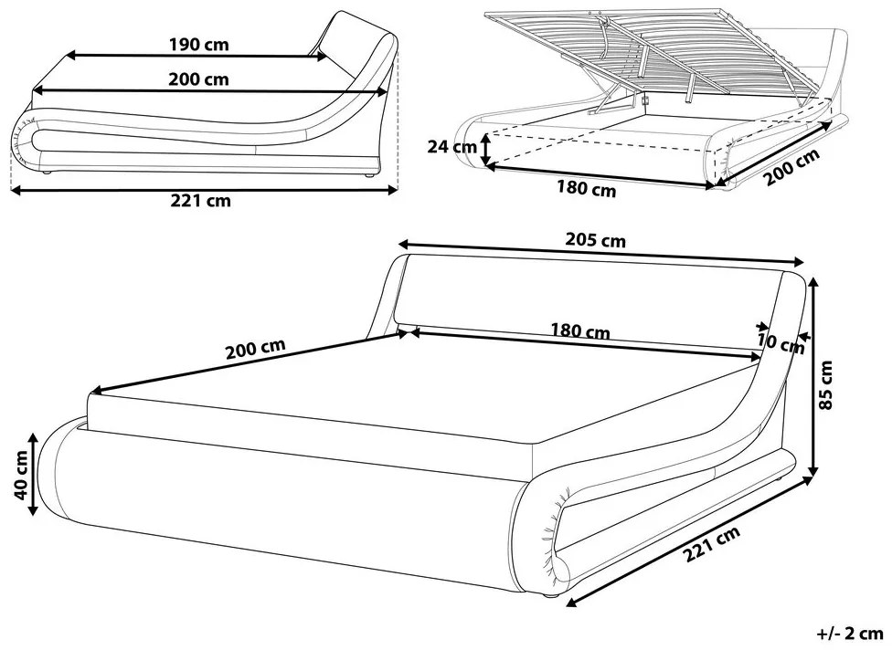 Fekete műbőr ágyneműtartós franciaágy 180 x 200 cm AVIGNON Beliani
