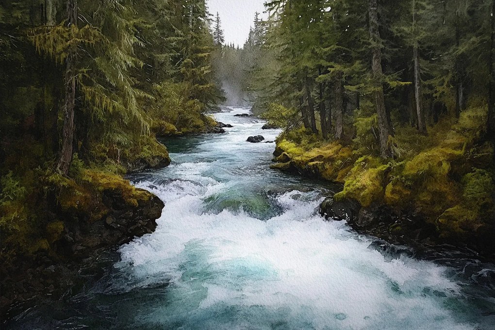 Fotótapéta Flizelina Tájkép Erdő Fák Folyó Áramlat 312x219 ragasztó