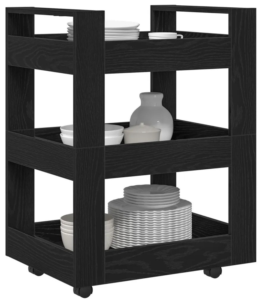 Konyhai Kocsi Fekete Tölgy 60x45x80 cm Összeszerelt Fa