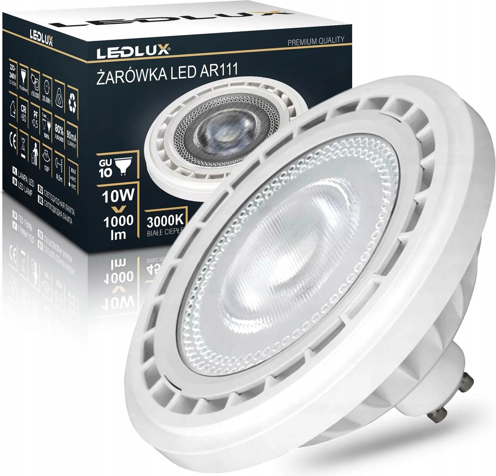 Led izzó AR111 10W =100W 3000K GU10 Prémium Meleg Ledlux nem villog