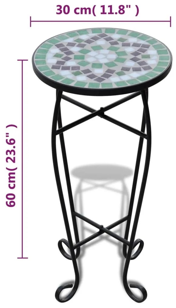 Zöld-fehér mozaik kisasztal növénytartó asztal