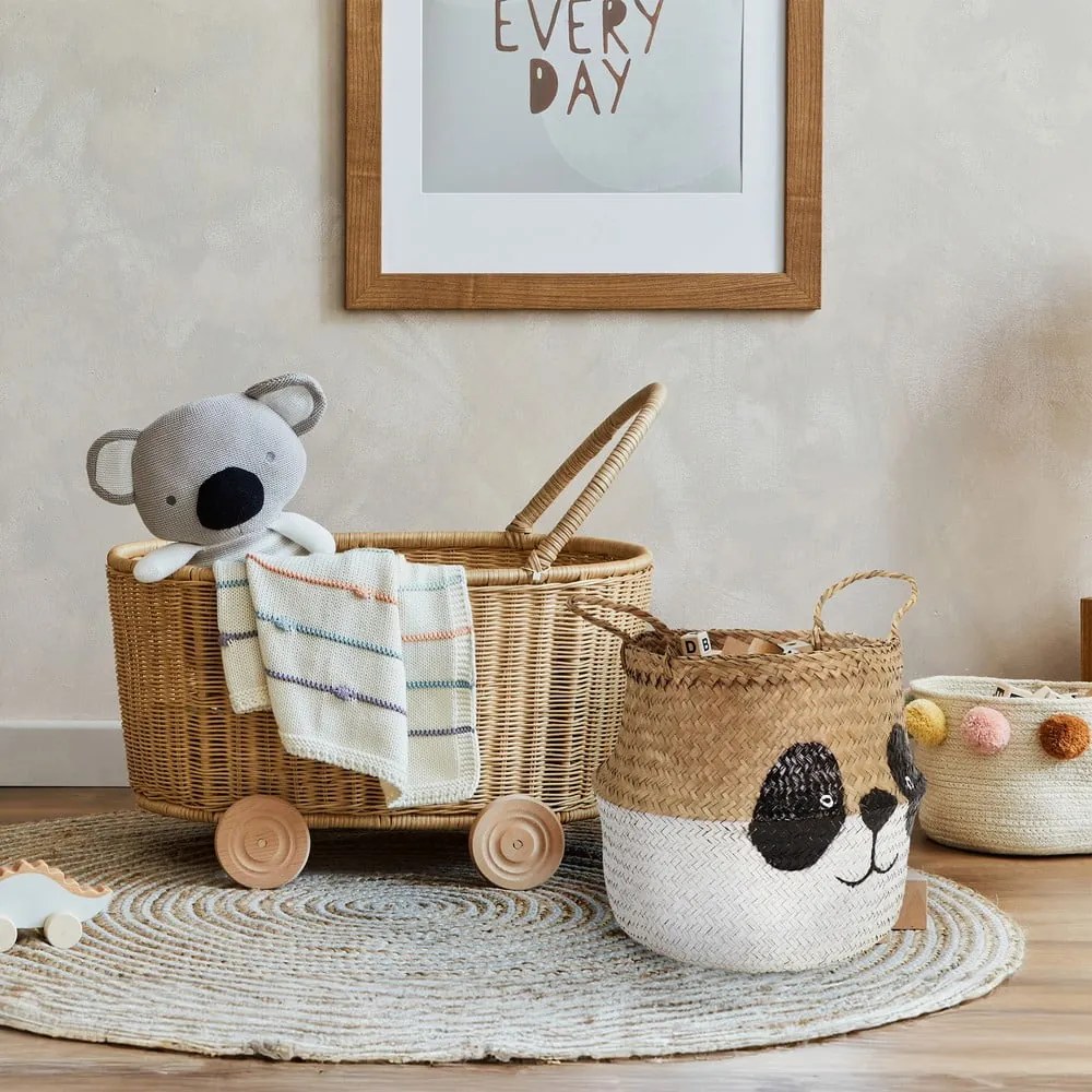 Fehér-natúr színű tengerifű játéktároló kosár ø 25x24 cm Panda – Compactor