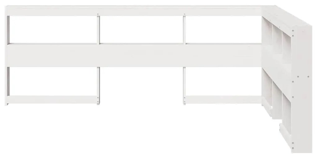 Könyvespolc fejtámla L-alakú fehér 140 cm tömör fa fenyőfa