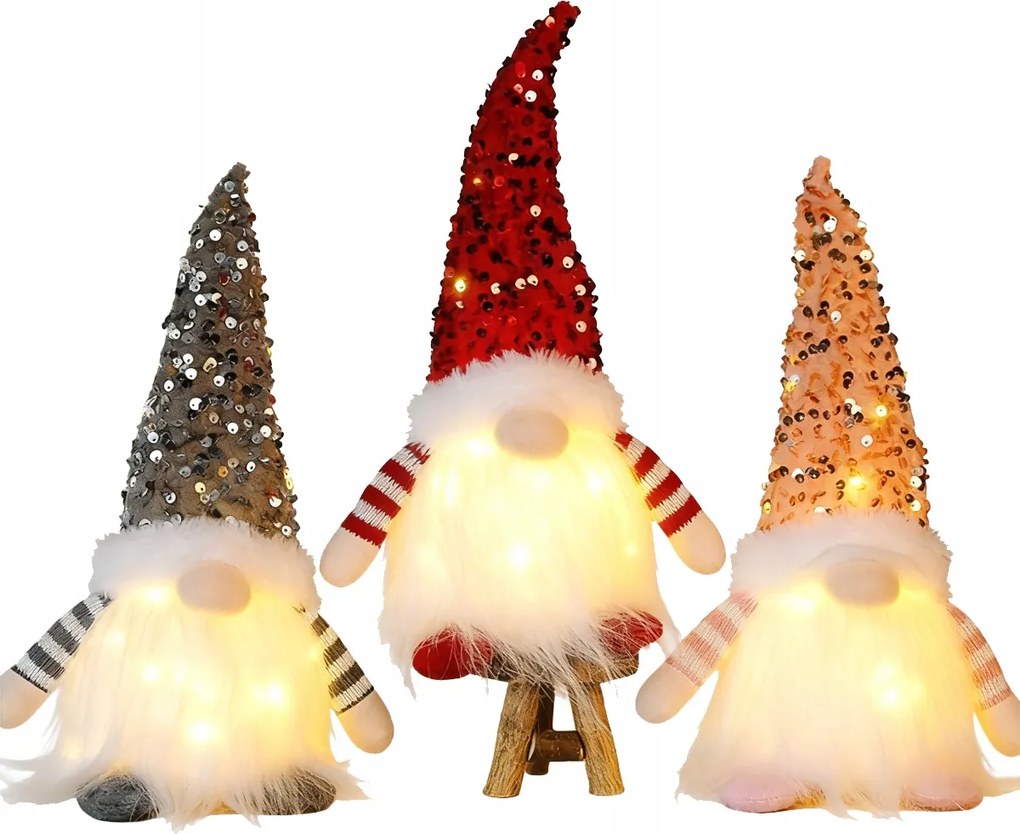 Karácsonyi dekoráció Karácsonyi manók 3 db világító karácsonyfa lámpa